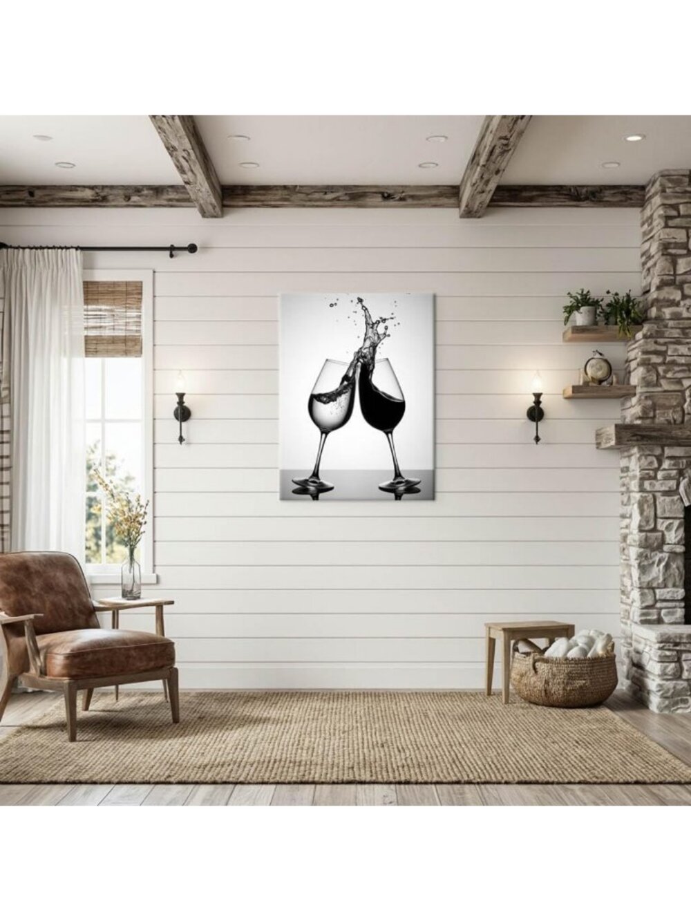 Modern Black & White Wine Splash Canvas Art Print - Abstract Home Decor 18x24 - Picture 5 of 6